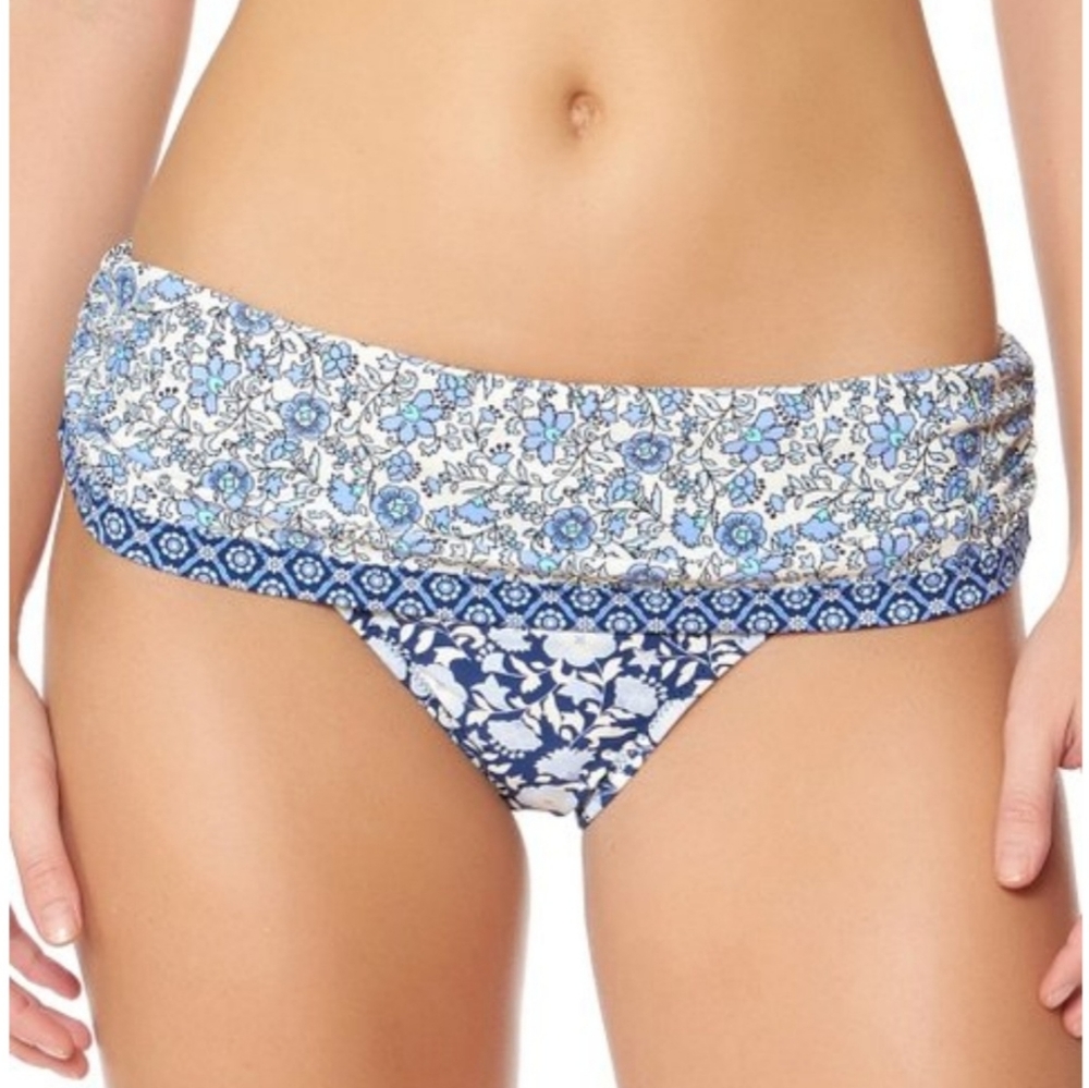 Jessica Simpson Periwinkle Patched Up Rollover Bikini Bottoms Medium